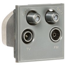Knightsbridge 1 Gang TV + 2 x F type Satellite + FM/DAB Quadplexer Euro Module - Grey