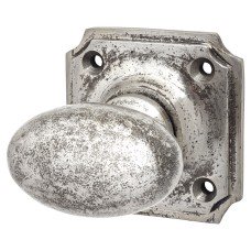 Olde Forge Oval Rim Door Knob - 52 x 52mm Square Rose - Polished Iron