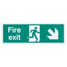 Exel Fire Exit Running Man Down Right Arrow Sign - 450 x 150mm - Rigid Plastic