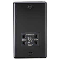Knightsbridge 115/230V Round Edge Dual Voltage Shaver Socket - Matt Black with Black Insert