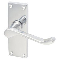 Exel Polished Chrome Victorian Scroll Latch Door Handle - Short Plate - 118 x 42mm