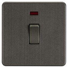 Knightsbridge 20A 1 Gang Double Pole Screwless Flat Plate Appliance Switch with Neon - Smoked Bronze