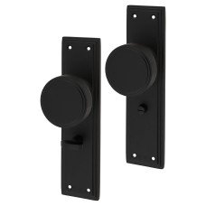 Hampstead Miller Knurled Mortice Door Knob on Backplate - Bathroom - 205 x 52mm - Matt Black 