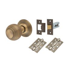 Hampstead Reeded Beehive Mortice Door Knob Kit - 60mm Rose Diameter - Antique Brass
