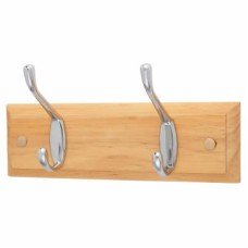 Exel Hat & Coat Hook Rail - 225 x 70mm - 2 Hooks - Pine Board with Polished Chrome Hooks