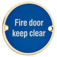 Hampstead Fire Door Keep Clear Door Sign - 75mm Diameter - Polished Brass