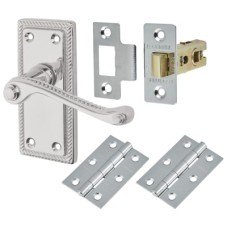 Exel Budget Rope Edge Latch Door Handle Kit - Short Plate - Polished Chrome