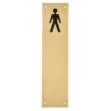 Hampstead Finger Plate - Mens Toilet Door Sign - 300 x 75mm - Polished Brass