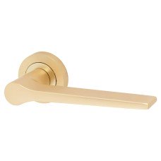 Jedo Satin Brass Fire Rated Door Handles on Round Rose - Geo Range Jedo Satin Brass Fire Rated Door Handles on Round Rose - Geo Range