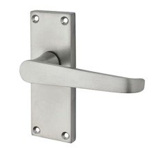 Exel Satin Chrome Budget Straight Latch Door Handle - Short Plate - Mia Range - 114 x 42mm