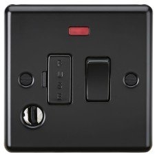 Knightsbridge 13A 1 Gang Round Edge Switched Fused Spur with Neon & Flex Outlet - Matt Black