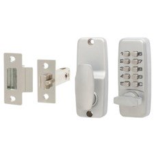 Securefast Mini Digital Push Button Code Lock and Latch - Holdback Option - Satin Chrome