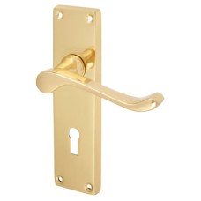 Exel Polished Brass Victorian Scroll Keyhole Lock Door Handle - 155 x 42mm