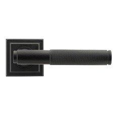 From The Anvil Matt Black Knurled Door Handles on Square Rose - Brompton Range 