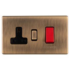 Eurolite Concealed 45A 2 Gang DP Cooker Switch & 13A Switched Socket - Antique Brass/Black