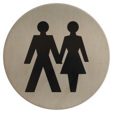 Exel Unisex Toilet Door Sign - Self Adhesive - 75mm Diameter - Satin Stainless Steel