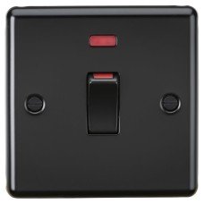 Knightsbridge 45A 1 Gang Round Edge Double Pole Cooker Switch with Neon - Matt Black