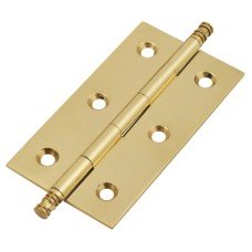 Solid Drawn Finial Butt Cabinet Hinge - 64 x 35 x 1.45mm - Polished Brass - Pair