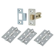 Exel Tubular Latch Pack - 57mm Backset - 3 x Fire Rated Ball Bearing Hinges - Polished Chrome