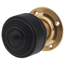 Olde Forge Edwardian Stepped Mortice/Rim Door Knob - 60mm Rose Diameter - Ebony Knob & Brass Rose 