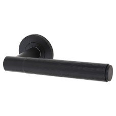 Alexander and Wilks Matt Black Hammered Door Handles on Round Rose - Spitfire Range 