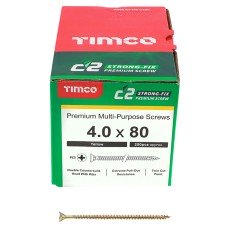 TIMCO C2 Strong-Fix Pozi Double Countersunk Wood Screws - 4.0 x 80mm - Yellow Zinc - Pack of 200