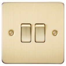 Knightsbridge 10AX 2 Gang 2 Way Flat Plate Light Switch - Brushed Brass