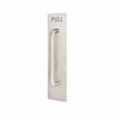 Exel D-Bar Door Pull Handle on Plate - PULL - Screw Fix - 500 x 125mm - Satin Stainless Steel