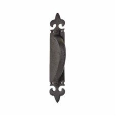 Olde Forge Fleur de Lys Offset Door Pull Handle on Plate - Screw Fix - 260 x 45mm - RH - Black Iron