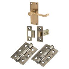 Exel Victorian Scroll Latch Door Handle Kit - Short Plate - Antique Brass 