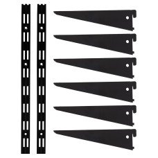 Exel Twin Slot Shelving Kit - 2 x 2000mm Shelf Wall Uprights & 6 x 270mm Shelf Brackets - Black