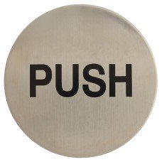 Exel Push Door Sign - Self Adhesive - 75mm Diameter - Satin Stainless Steel