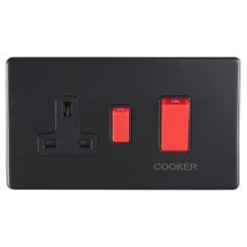 Eurolite Concealed 45A 2 Gang DP Cooker Switch & 13A Switched Socket - Matt Black/Black