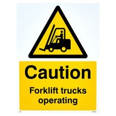 Exel Caution Fork Lift Trucks Sign - 300 x 400mm - Rigid Plastic