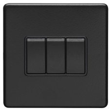 Eurolite Concealed 10A 3 Gang 2 Way Screwless Flat Plate Light Switch - Matt Black/Black
