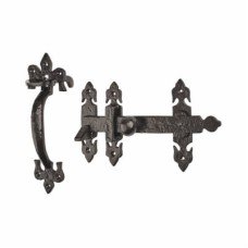 Elan Fleur de Lys Thumb Latch Set - Metalized Antique Black Iron