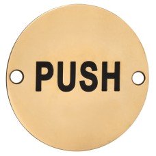 Hampstead Push Door Sign - 75mm Diameter - Polished Brass