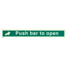 Exel Photoluminescent Push Bar To Open Sign - 600 x 75mm - Rigid Plastic