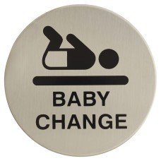 Exel Baby Change Toilet Door Sign - Self Adhesive - 75mm Diameter - Satin Stainless Steel