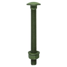 M10 x 100 Carriage Bolts Hex Nuts & Form A Washers - Dome - Exterior - Green (10PC)