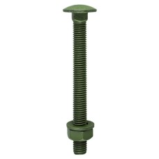 M10 x 160 Carriage Bolts Hex Nuts & Form A Washers - Dome - Exterior - Green (10PC)