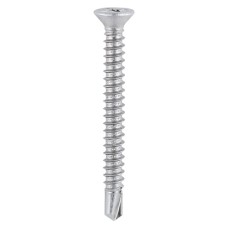 3.9 x 16 Window Fabrication Screws - Countersunk with Ribs - PH - Self-Tapping Thread - Self-Drilling Point - Martensitic Stainless Steel & Silver Organic (1000PC)