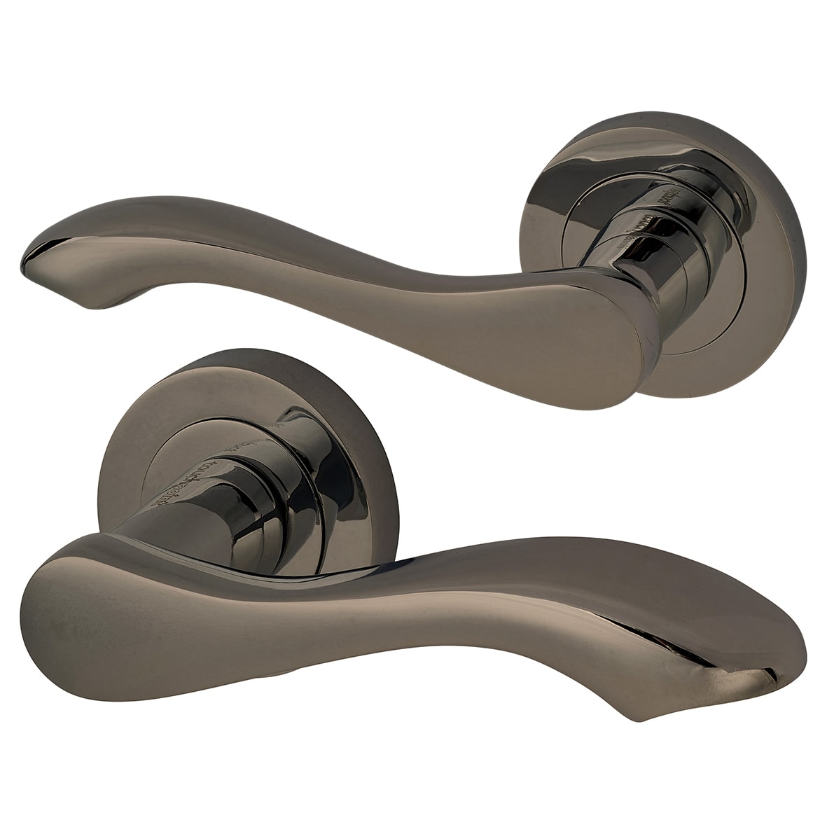 Black Nickel Scroll 3 Lever Sashlock Door Handle on Rose Pack - Scarlett Range - view 2