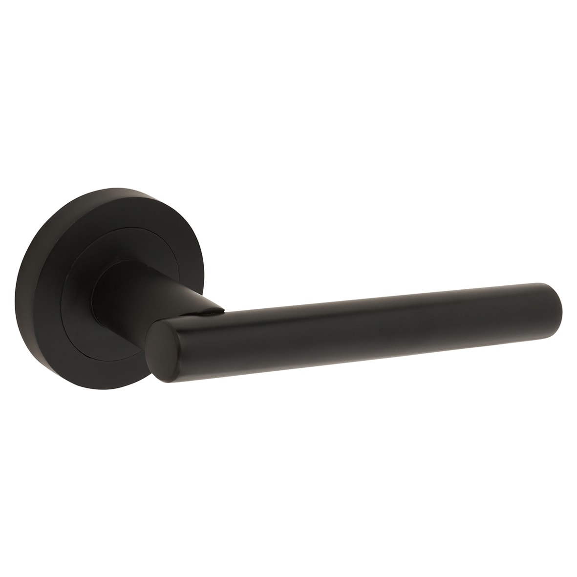 Matt Black Door Handles on Round Rose - Ella Range - view 2