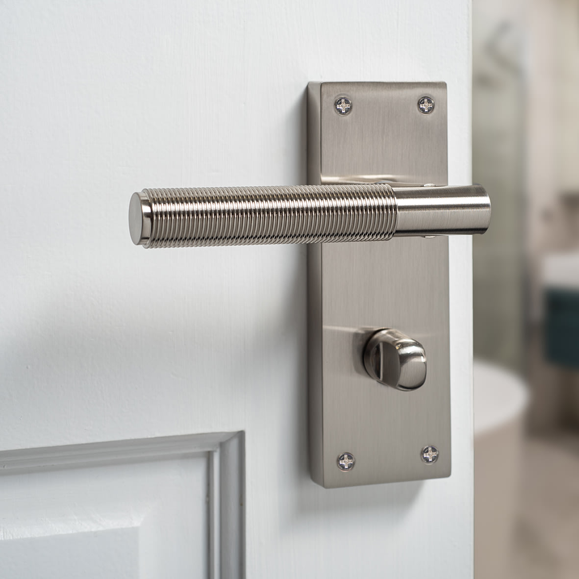 Satin Nickel Reeded Bathroom Door Handles - Lily Range - 155 x 55mm - view 6