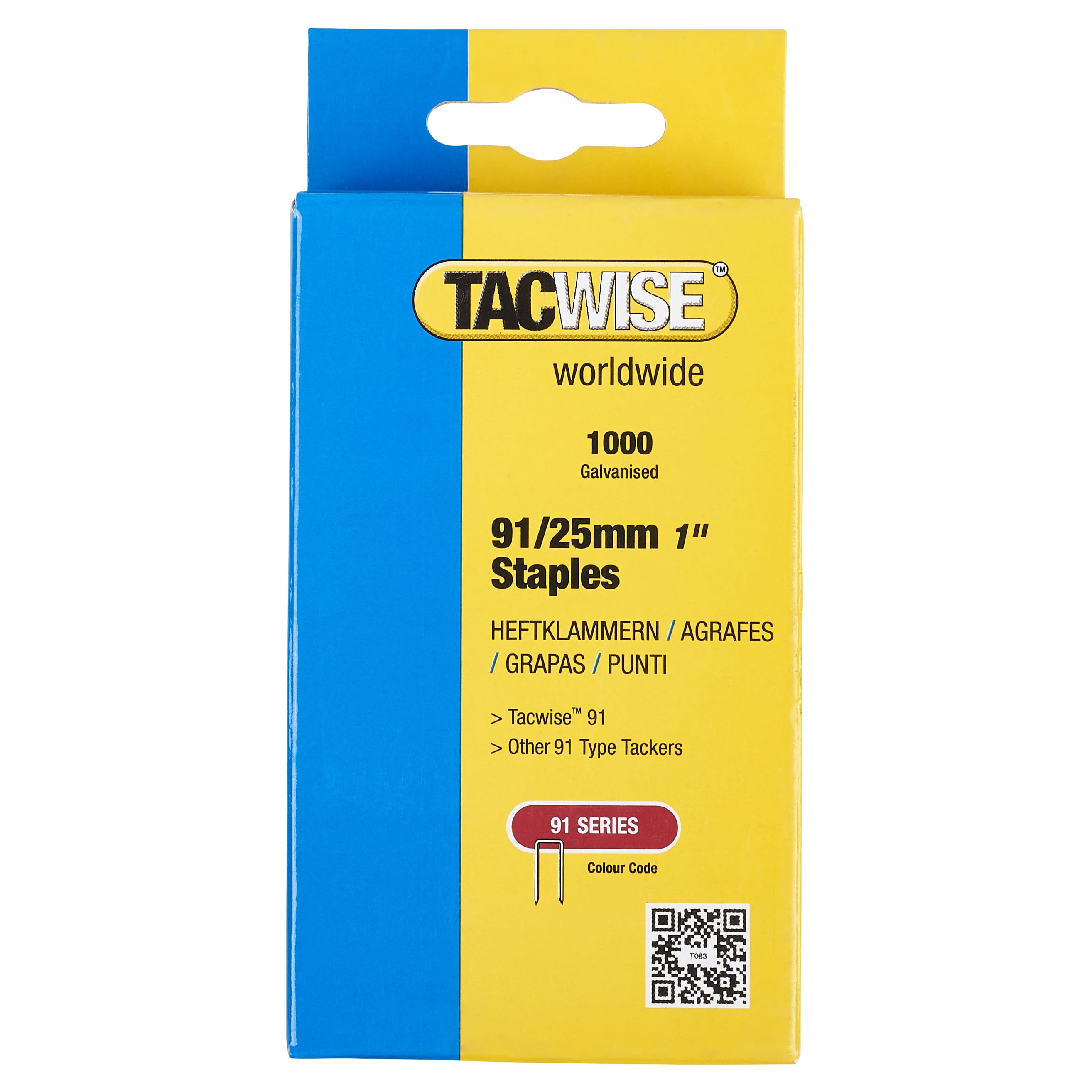 91 Series Narrow Crown Staples - 25mm Length - Galvanised - Pack of 1000 - view 2