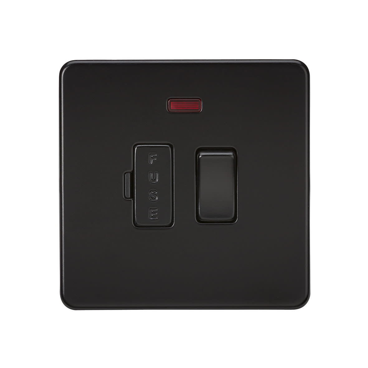 13A 1 Gang Screwless Flat Plate Switched Fused Spur with Neon - Matt Black - view 2