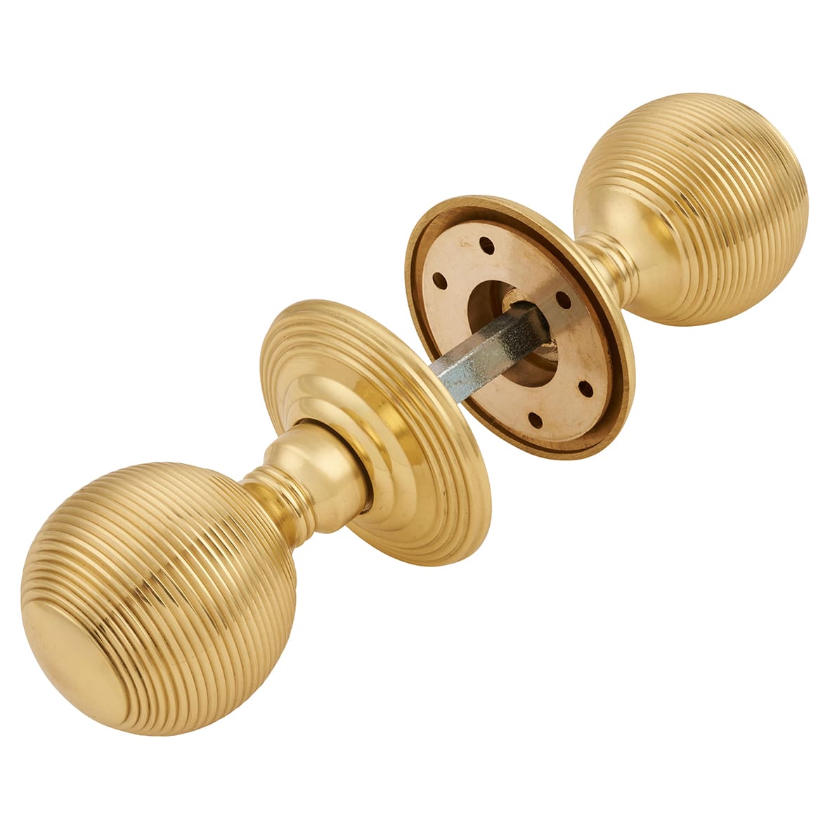 Polished Brass Beehive Mortice Door Knob - 60mm Rose Diameter - view 2