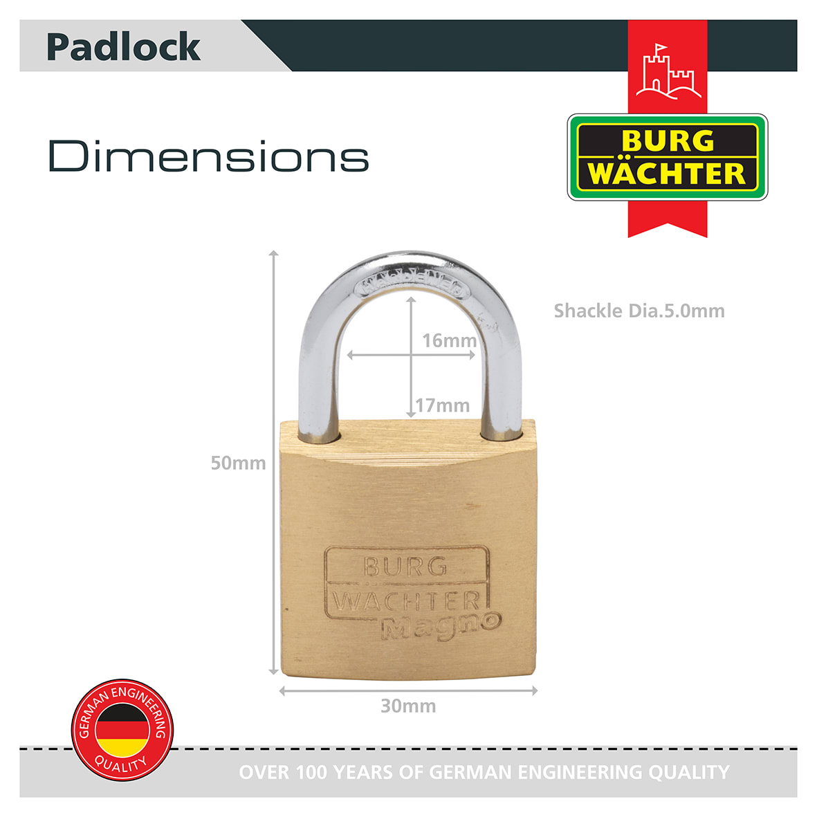 Brass Magno Padlock - 30mm Body - 16 x 17mm Shackle - Keyed Alike - Pack of 10 - view 3