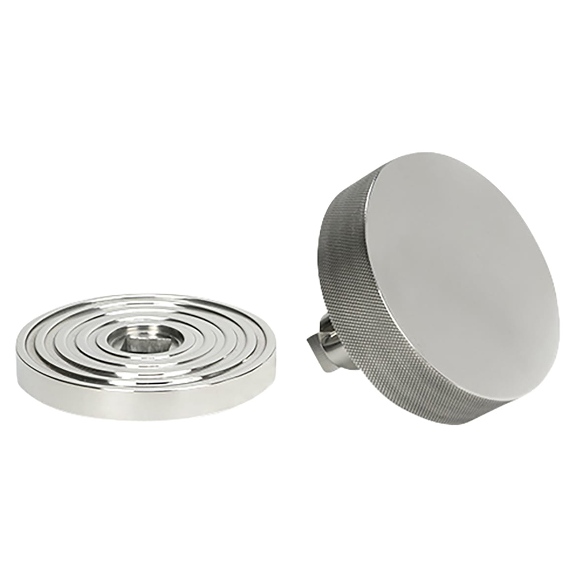 Brompton Polished Stainless Round Knurled Centre Door Knob on Beehive Rose - 90mm Rose Diameter - view 2